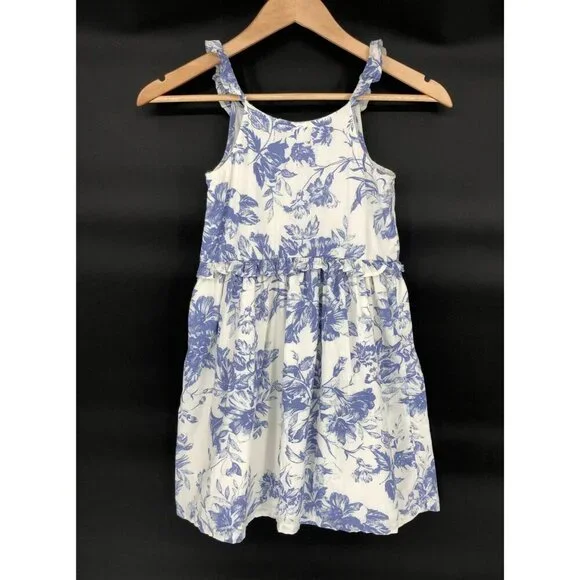 Gap Kids Blue Floral Sleeveless Ruffle Dress Girls M (8) Easter Sundress Cottage - Picture 2 of 9